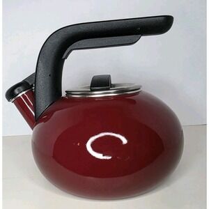 KitchenAid Stainless Steel Enamel Red Whistling Tea Kettle 2 Quart VGUC BH